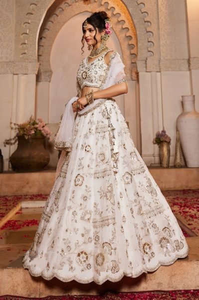 Attractive Off White Sequins Tissue Silk Lehenga Choli Beads  Mirror    Zari Work from Surat Manufacturer Bridal Lehenga Choli