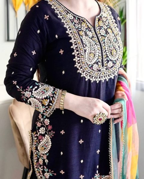 Attractive Party Wear Heavy Pure Gorgette Silk Kurti-Sarara Pair At Best Rate Ready To Wear Collection
