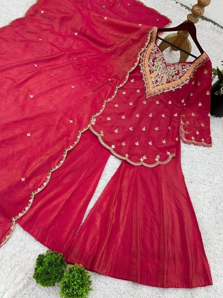 Attractive Pink Silk Palazzo Suit with Dupatta Stylish Party Wear Collection Ready To Wear Collection