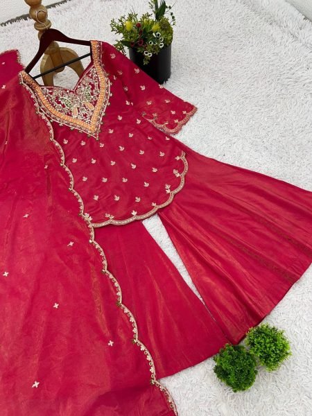 Attractive Pink Silk Palazzo Suit with Dupatta Stylish Party Wear Collection Ready To Wear Collection