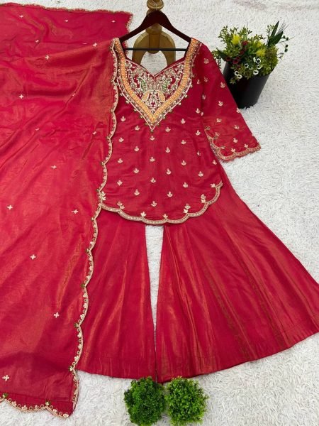 Attractive Pink Silk Palazzo Suit with Dupatta Stylish Party Wear Collection Ready To Wear Collection