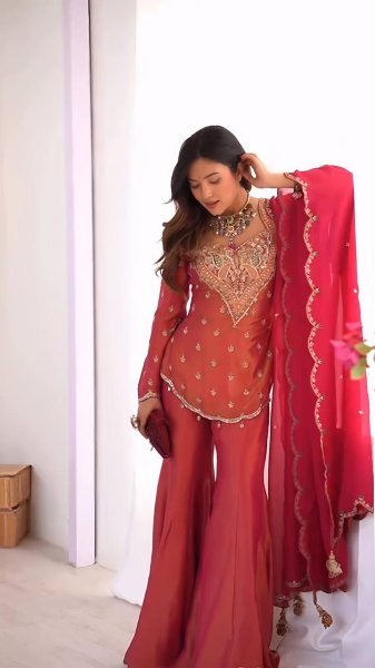 Attractive Pink Silk Palazzo Suit with Dupatta Stylish Party Wear Collection Ready To Wear Collection