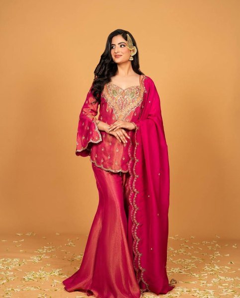Attractive Pink Silk Palazzo Suit with Dupatta Stylish Party Wear Collection Ready To Wear Collection
