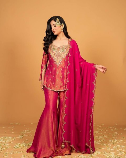 Attractive Pink Silk Palazzo Suit with Dupatta Stylish Party Wear Collection Ready To Wear Collection