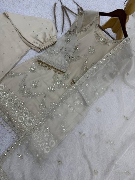 Attractive Premium Kundan Organza Embroidery Sequence And Cording Work With Readymade Palazzo Dress Ready To Wear Collection