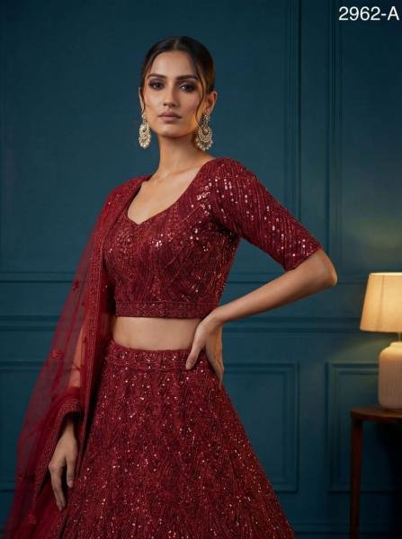 Attractive Red Net Lehenga Choli With Embroidery And Zircon Work For Wedding Bridal Lehenga Choli