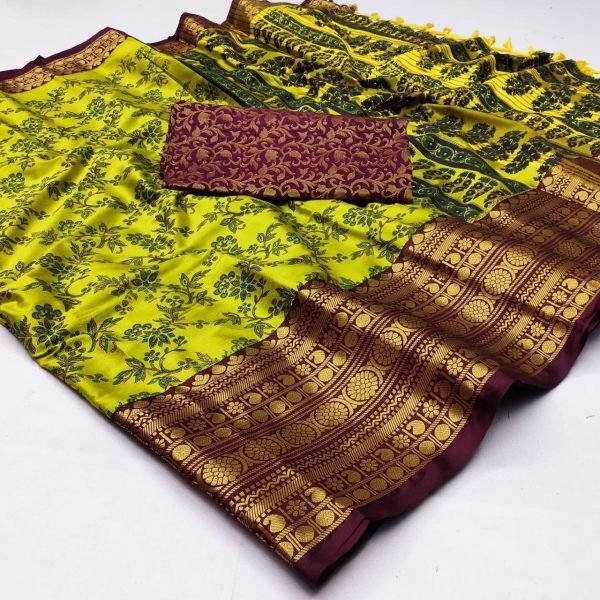 Aura Cotton Silk With Broad Contrast jacquard Work Border Saree  Silk Sarees Wholesale