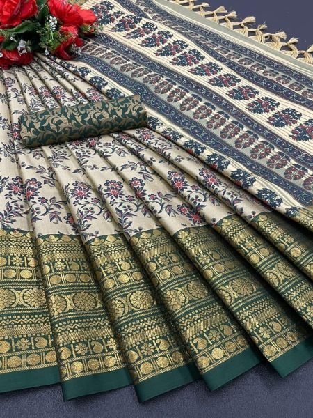 Aura Cotton Silk With Broad Contrast jacquard Work Border Saree  Silk Sarees Wholesale