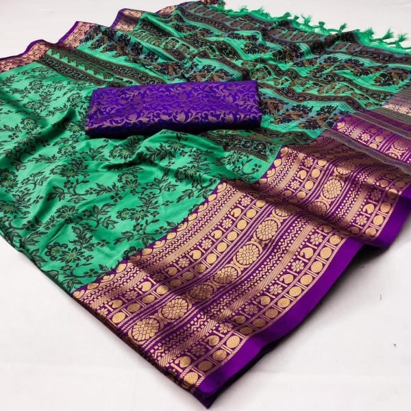 Aura Cotton Silk With Broad Contrast jacquard Work Border Saree  Silk Sarees Wholesale