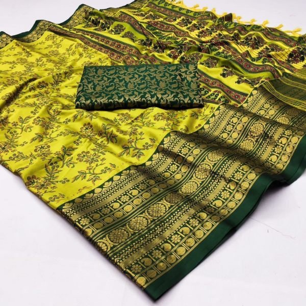 Aura Cotton Silk With Broad Contrast jacquard Work Border Saree  Silk Sarees Wholesale
