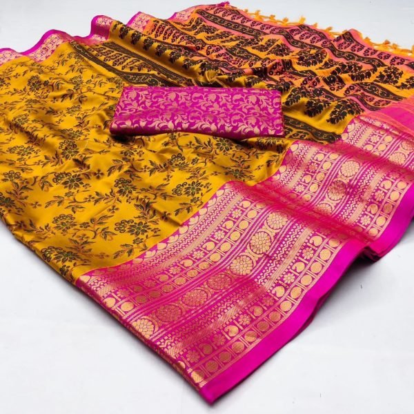 Aura Cotton Silk With Broad Contrast jacquard Work Border Saree  Silk Sarees Wholesale