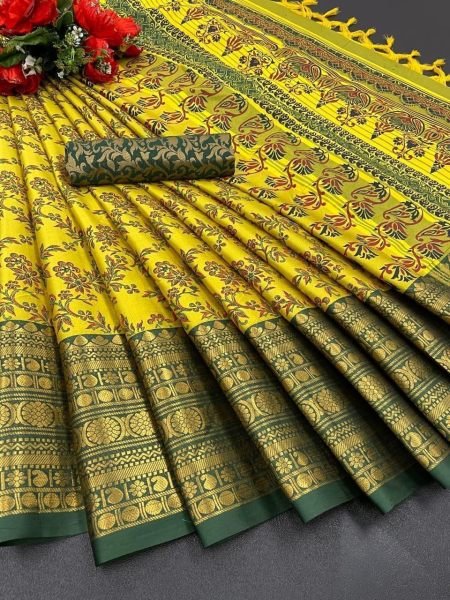 Aura Cotton Silk With Broad Contrast jacquard Work Border Saree  Silk Sarees Wholesale