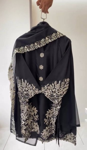 Authentic Black Pakistani Suit Set with Plazzo and Dupatta for Women Ready To Wear Collection