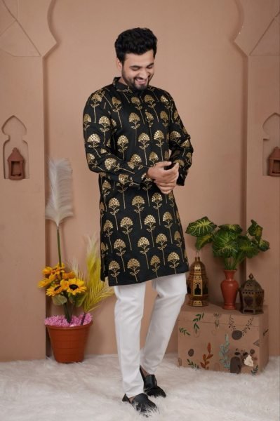Authentic Black Premium Silk Kurta Pajama for Wedding and Festive Wear Kurta Pajama Wholesale