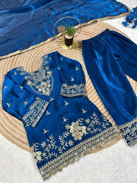 Authentic Blue Kids GMY Silk Palazzo Set with Embroidery for Eid and Festive Wear Girls Wear