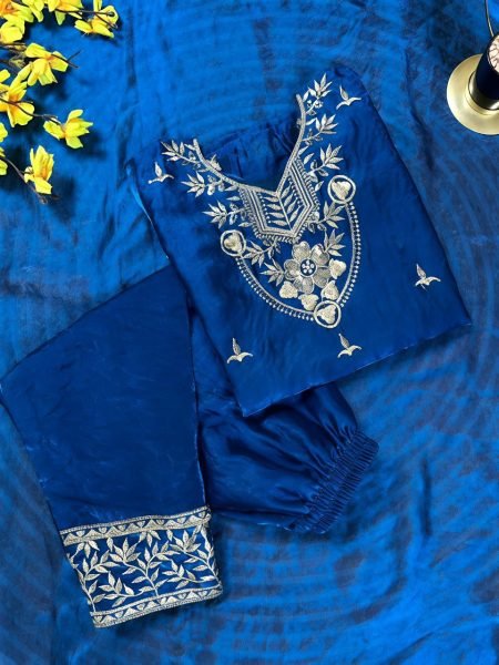 Authentic Blue Kids GMY Silk Palazzo Set with Embroidery for Eid and Festive Wear Girls Wear