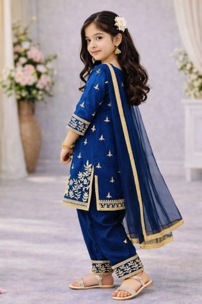 Authentic Blue Kids GMY Silk Palazzo Set with Embroidery for Eid and Festive Wear Girls Wear