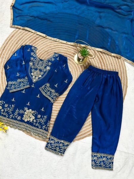 Authentic Blue Kids GMY Silk Palazzo Set with Embroidery for Eid and Festive Wear Girls Wear