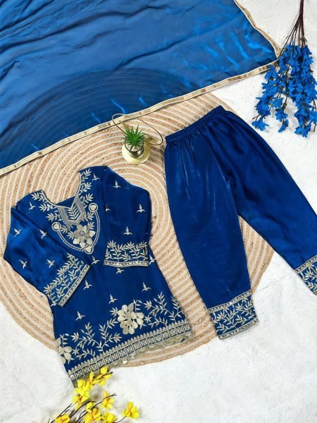 Authentic Blue Kids GMY Silk Palazzo Set with Embroidery for Eid and Festive Wear Girls Wear