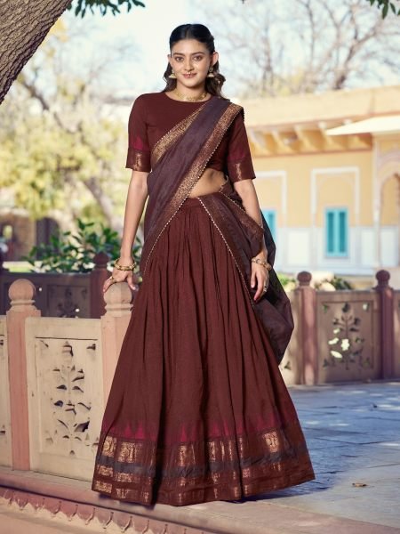 Authentic Brown Designer Lehenga with Canvas Stitching and Beautiful Inner for Festival  Lehenga
