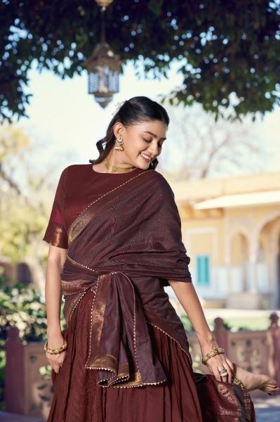Authentic Brown Designer Lehenga with Canvas Stitching and Beautiful Inner for Festival Half Saree Lehenga