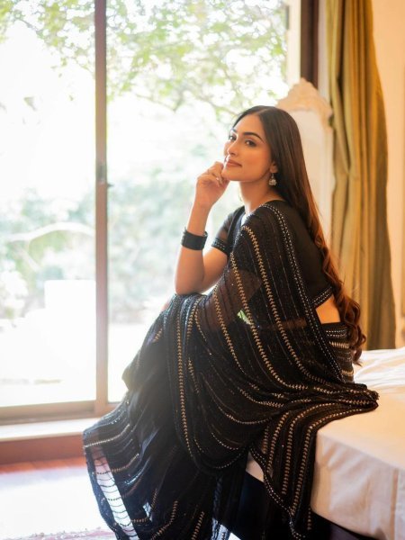 Authentic Georgette Saree with Sequins Work and Lace Border with Piping Sarees 