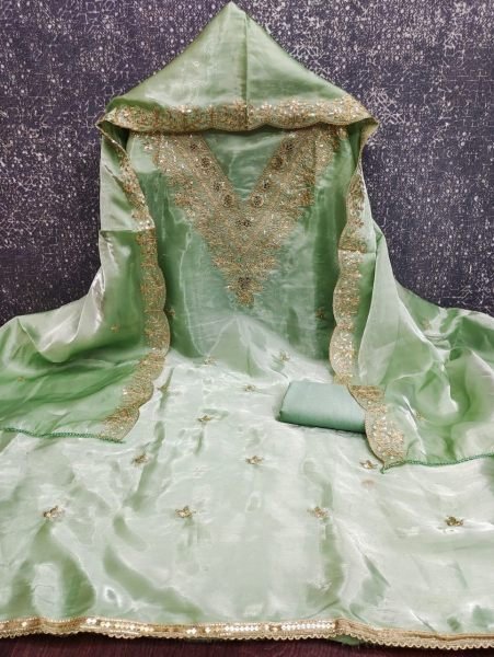 Authentic Green Fashionable Dress Material with Premium Look in Budget Punjabi Dress Materials Wholesale