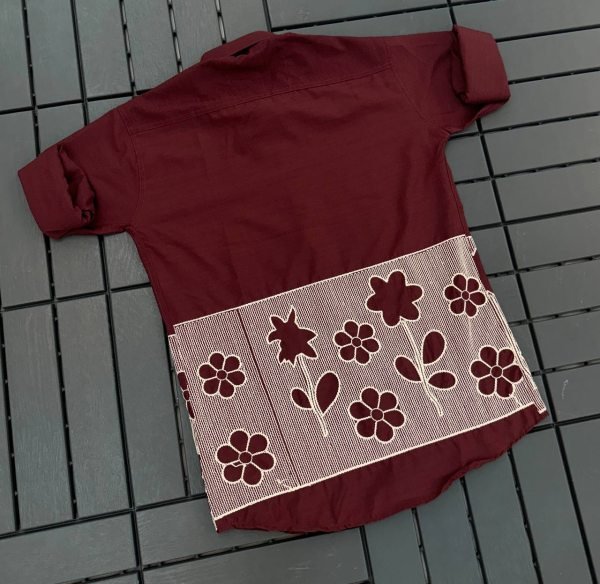 Authentic Maroon Dobby Cotton Embroidered Shirt for Men Casual Wear Mens Shirt