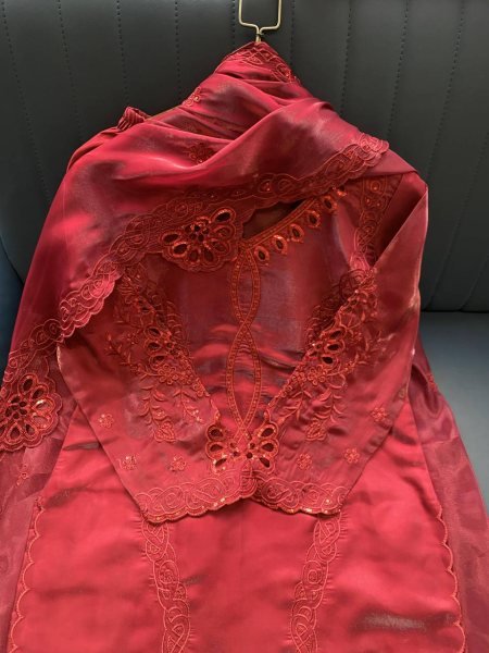 Authentic Maroon Fancy Embroidered Palazzo Suit Collection Ready To Wear Collection