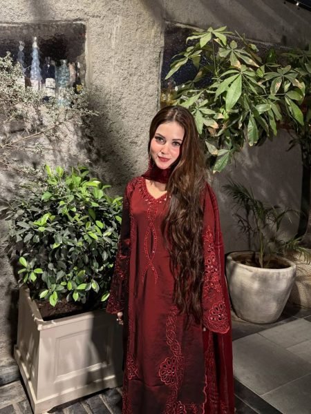Authentic Maroon Fancy Embroidered Palazzo Suit Collection Ready To Wear Collection