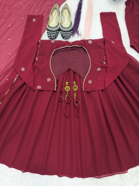 Authentic Maroon Faux Georgette Anarkali Gown for Wedding and Party Wear Ready To Wear Collection
