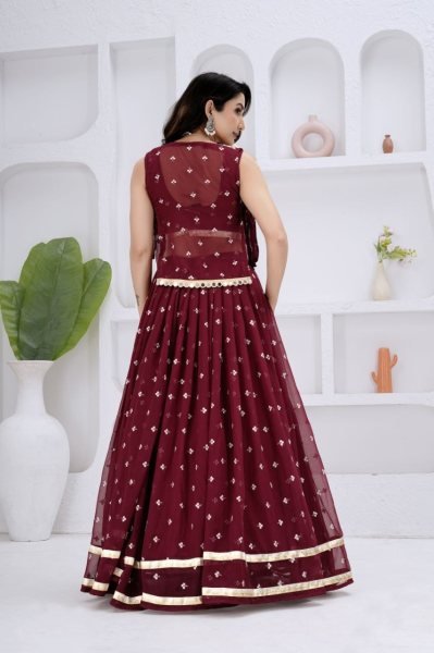 Authentic Maroon Georgette Navratri Lehenga Choli with Mirror Work Jacket at Direct Mill Price Navratri Lehnega Choli