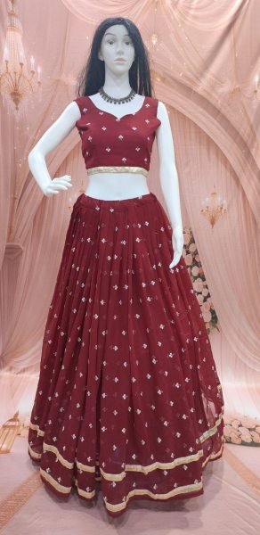 Authentic Maroon Georgette Navratri Lehenga Choli with Mirror Work Jacket at Direct Mill Price Navratri Lehnega Choli