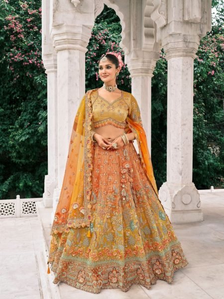 Authentic Orange Fancy Silk Lehenga with Embroidery Work for Wedding Wear  Lehenga