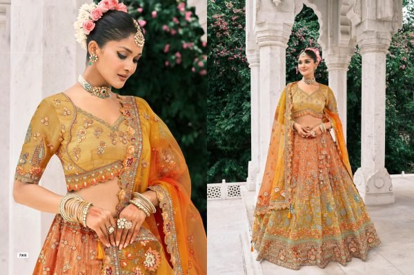 Authentic Orange Fancy Silk Lehenga with Embroidery Work for Wedding Wear Bridal Lehenga Choli