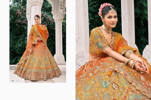 Authentic Orange Fancy Silk Lehenga with Embroidery Work for Wedding Wear Bridal Lehenga Choli