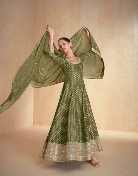 Authentic Orange Pure Organza Jacquard Silk Banarasi Suit with Matching Organza Dupatta Anarakali Gown Wholesale