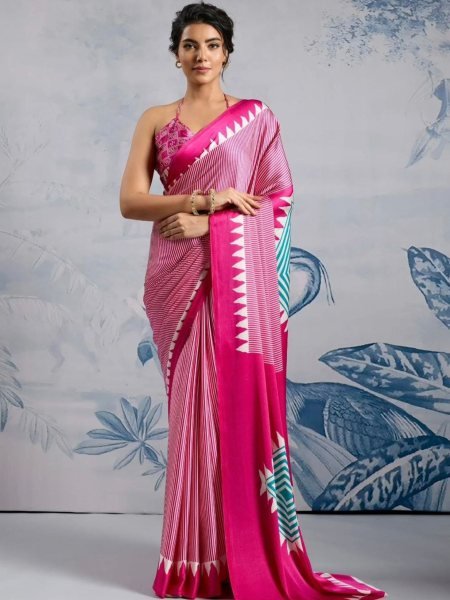 Authentic Pink Model Silk Saree with Digital Print for Daily Wear
