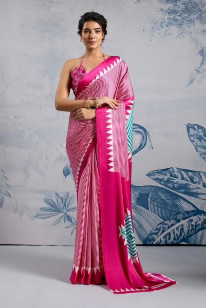 Authentic Pink Model Silk Saree with Digital Print for Daily Wear Printed Cotton Sarees Wholesale