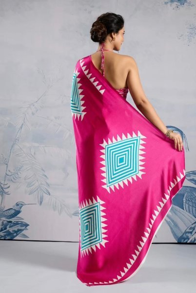 Authentic Pink Model Silk Saree with Digital Print for Daily Wear Printed Cotton Sarees Wholesale