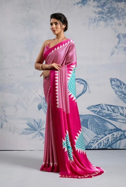 Authentic Pink Model Silk Saree with Digital Print for Daily Wear Printed Cotton Sarees Wholesale