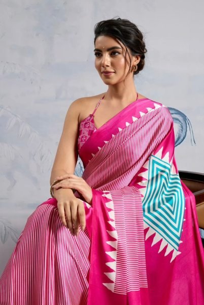 Authentic Pink Model Silk Saree with Digital Print for Daily Wear Printed Cotton Sarees Wholesale