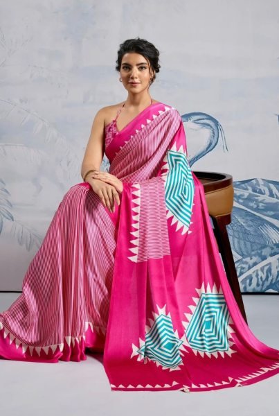 Authentic Pink Model Silk Saree with Digital Print for Daily Wear Printed Cotton Sarees Wholesale