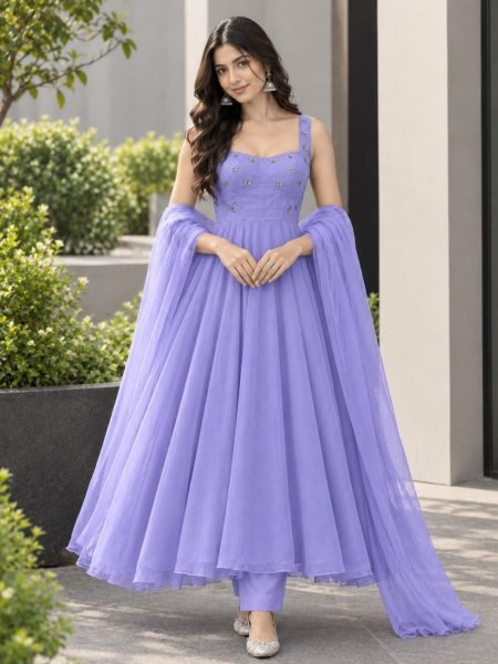 Authentic Purple Designer Corset Style Anarkali Suit with Pant and Dupatta Ready To Wear Collection