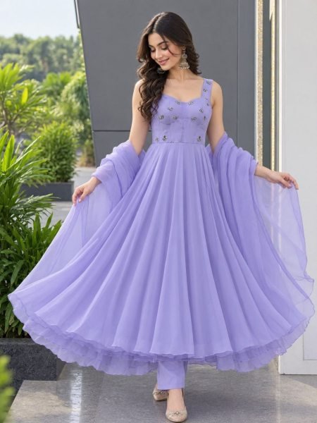Authentic Purple Designer Corset Style Anarkali Suit with Pant and Dupatta Ready To Wear Collection