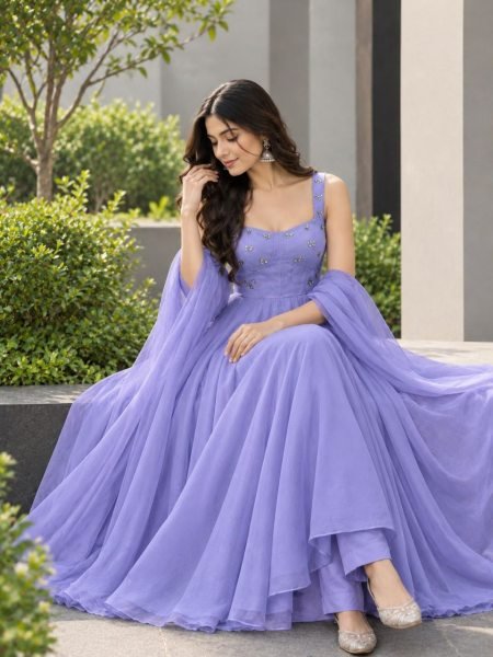 Authentic Purple Designer Corset Style Anarkali Suit with Pant and Dupatta Ready To Wear Collection