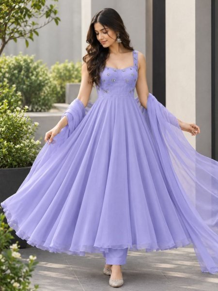 Authentic Purple Designer Corset Style Anarkali Suit with Pant and Dupatta Ready To Wear Collection