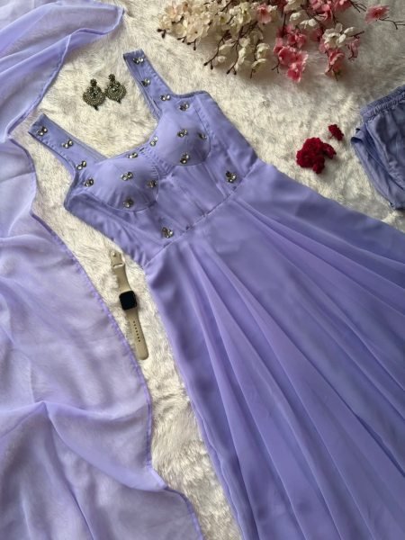 Authentic Purple Designer Corset Style Anarkali Suit with Pant and Dupatta Ready To Wear Collection
