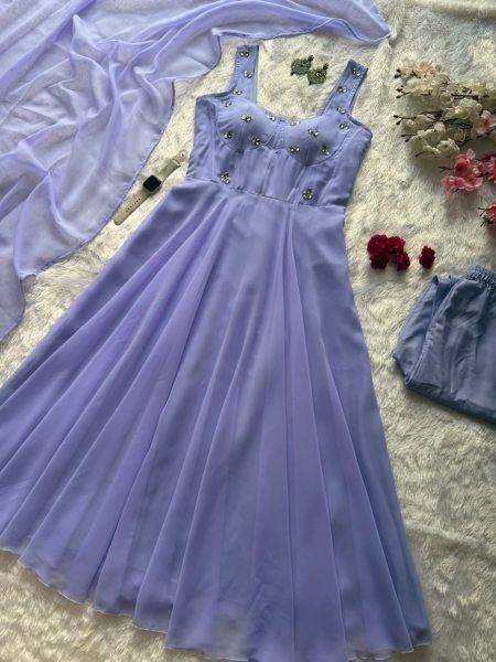 Authentic Purple Designer Corset Style Anarkali Suit with Pant and Dupatta Ready To Wear Collection