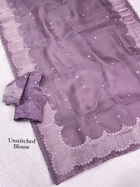 Authentic Purple Designer Turkish Organza Style Violin Silk Saree with Embroidery Silk Sarees Wholesale